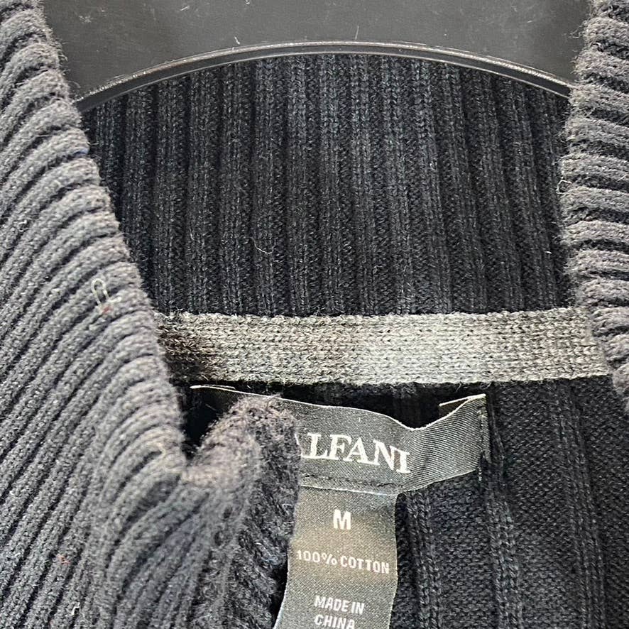 ALFANI Men's Deep Black Classic-Fit Ribbed Full-Zip Sweater M