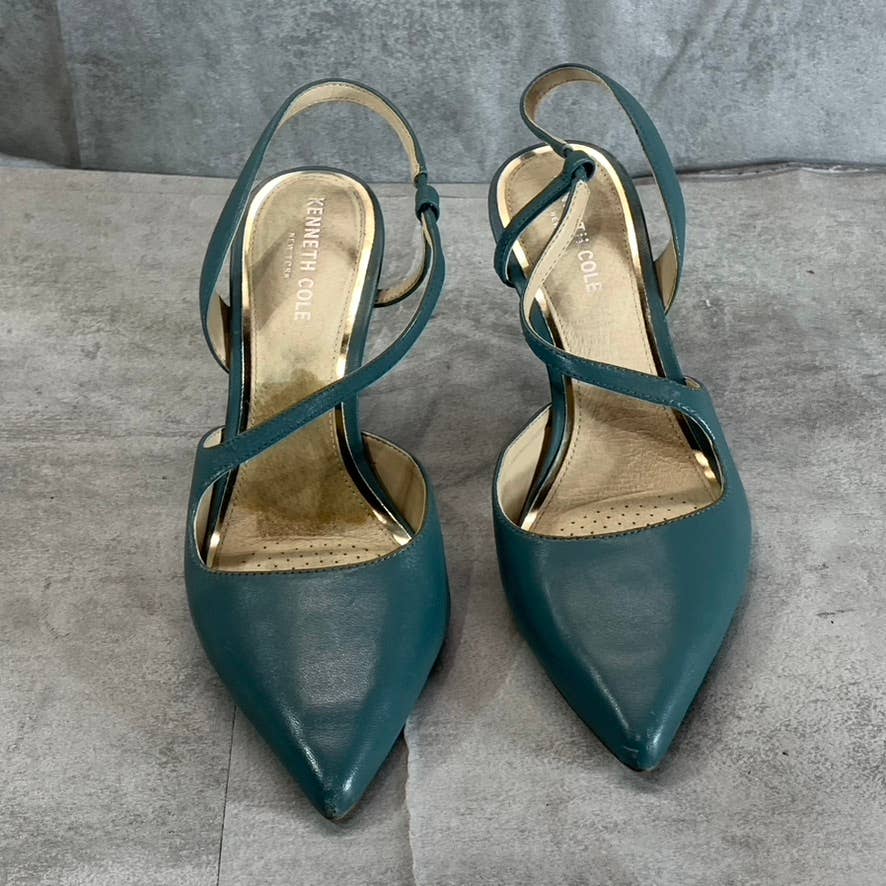KENNETH COLE NEW YORK Women's Sea Green Leather Riley 85 Asymmetrical Pumps SZ 8