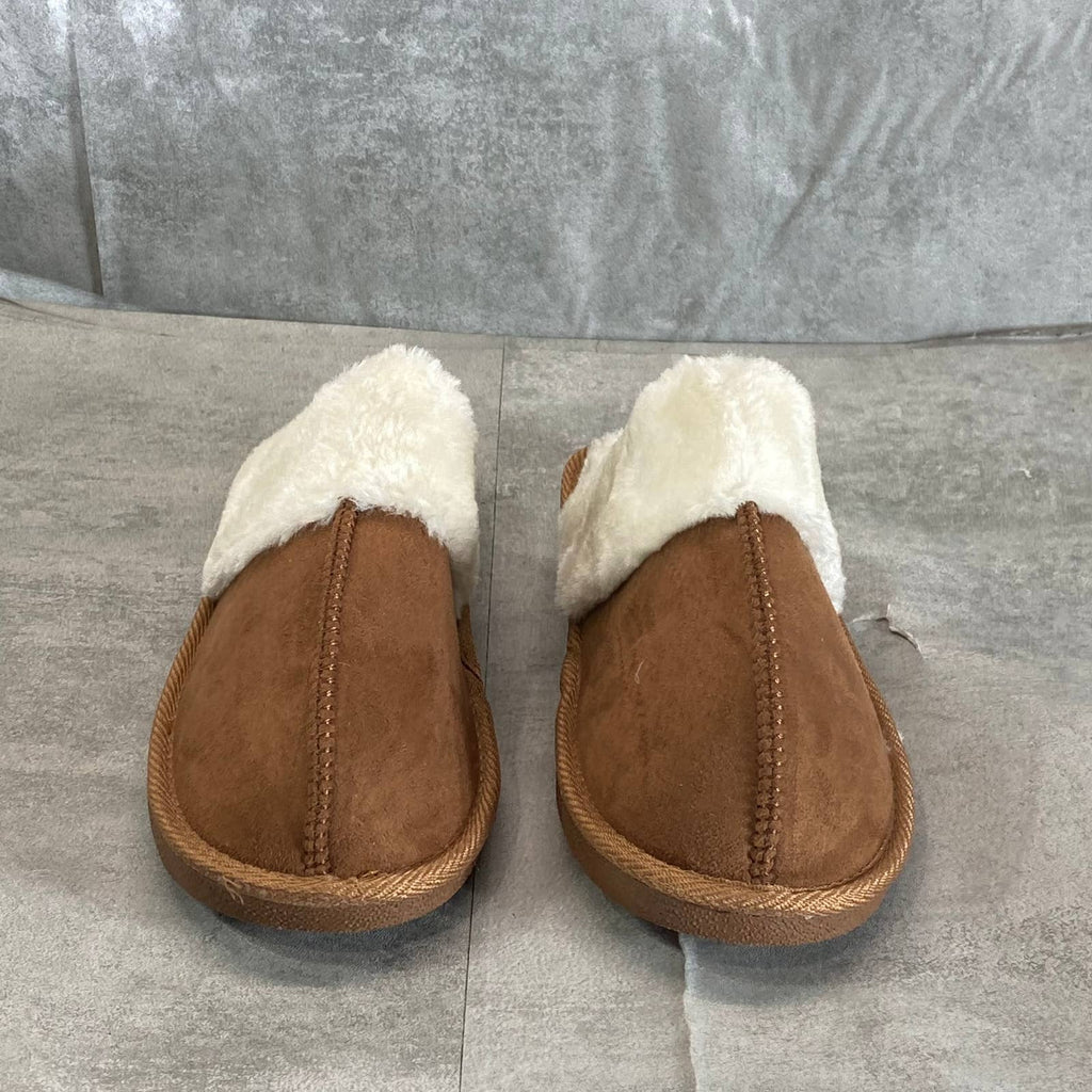 FINCH+ROBIN Girl's Chestnut Faux-Fur Round-Toe Slip-On Slippers SZ 4