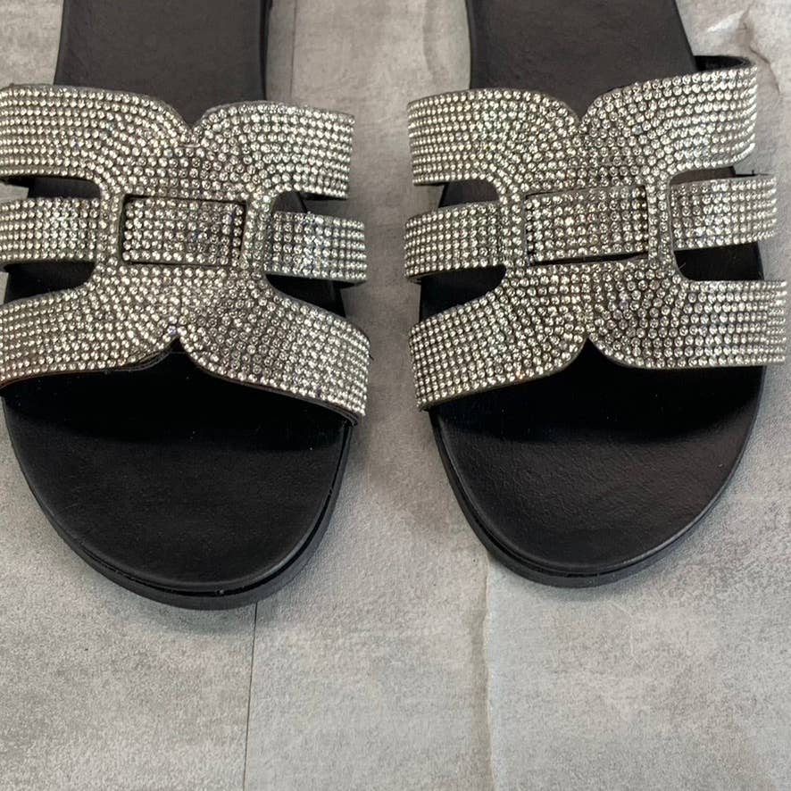 OLIVIA MILLER Women's Black Saltspring Rhinestone Embellished Strap Sandals SZ 8
