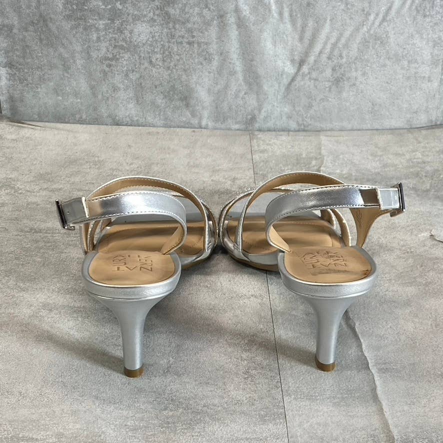 NATURALIZER Women's Silver Taimi Round Open-Toe Slingback Dress Sandals SZ 8