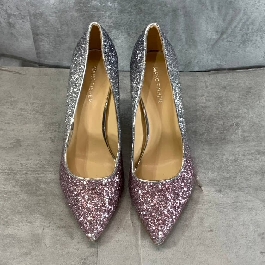 MARC FISHER Women's Silver/Pink Ombre Glitter Darreny Pointed-Toe Pumps SZ 9