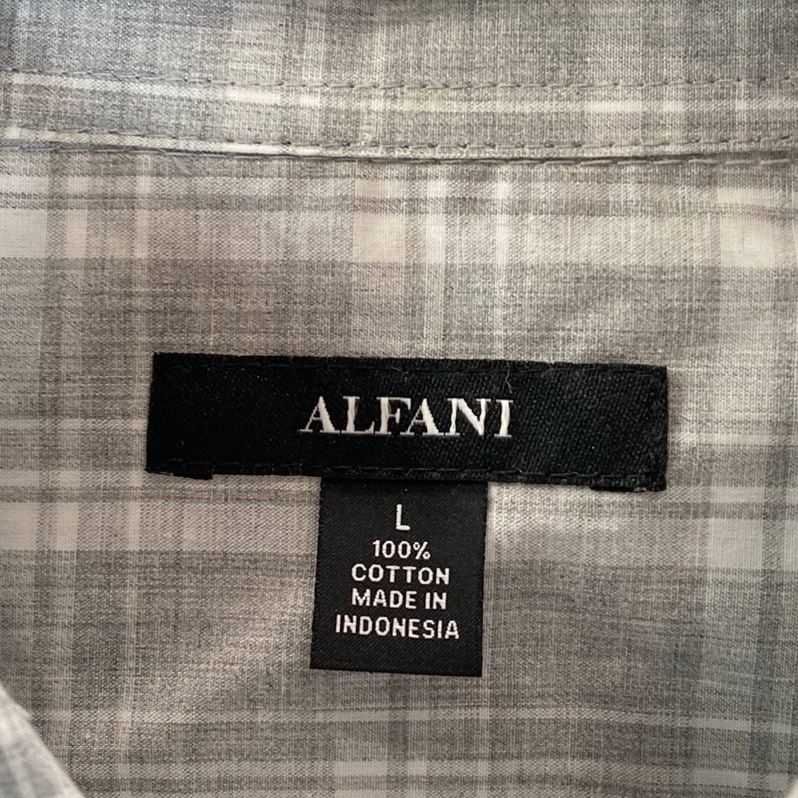 ALFANI Men's Grey Heather Caro Plaid Classic-Fit Long-Sleeve Button-Up Shirt SZL
