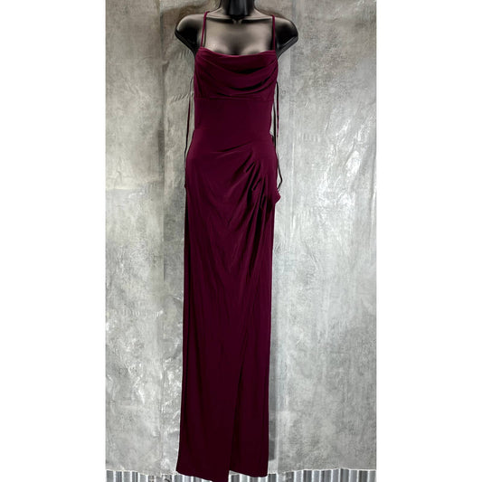 CITY STUDIO Juniors' Burgundy Cowl-Neck Open-Back Side-Slit Maxi Dress SZ 1