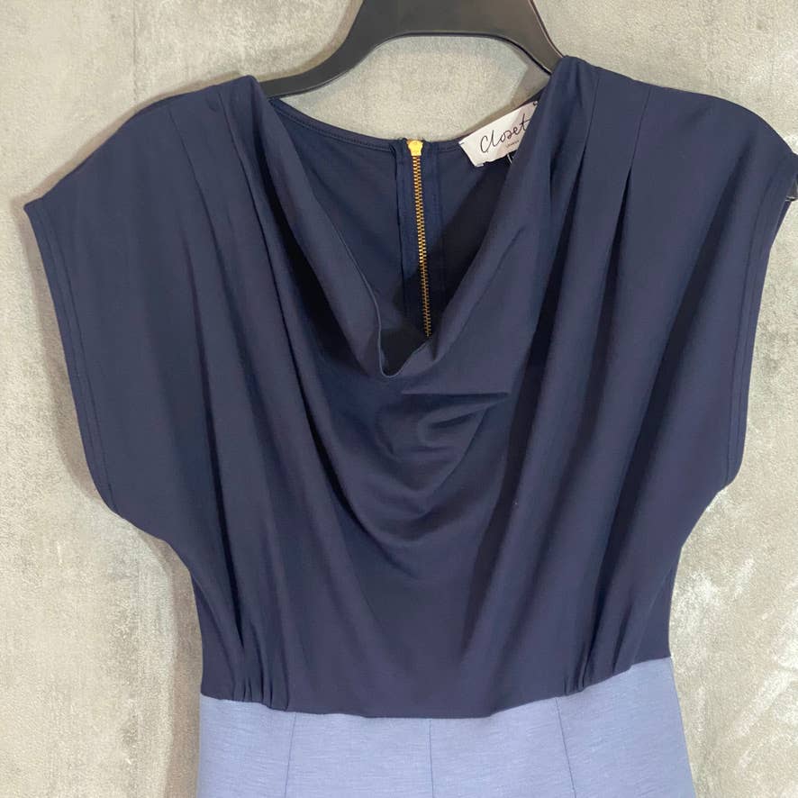 CLOSET LONDON Women's Blue Colorblock Dropneck Short Sleeve Fit & Flare Dress SZ  4