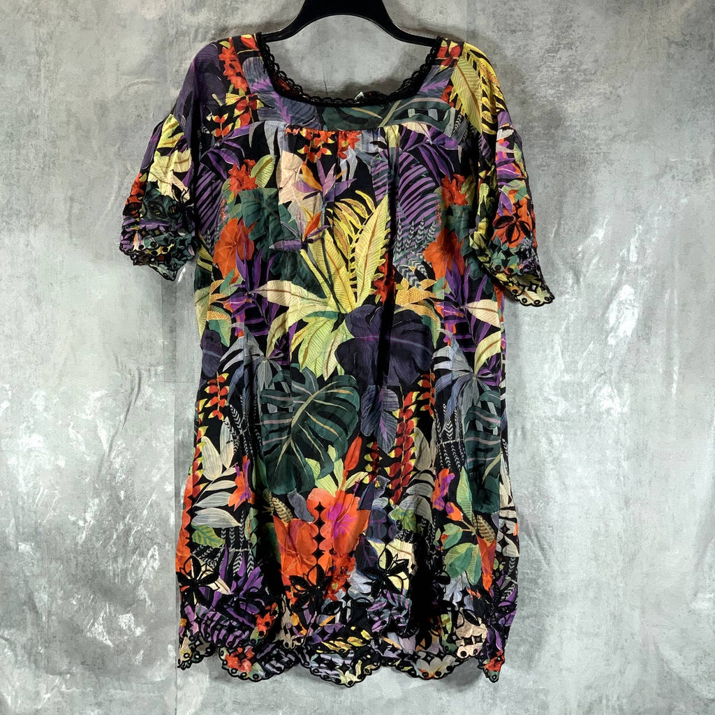 JOHNNY WAS Women's Multi Shari Tropical-Print Silk Square-Neck Mini Dress SZ S