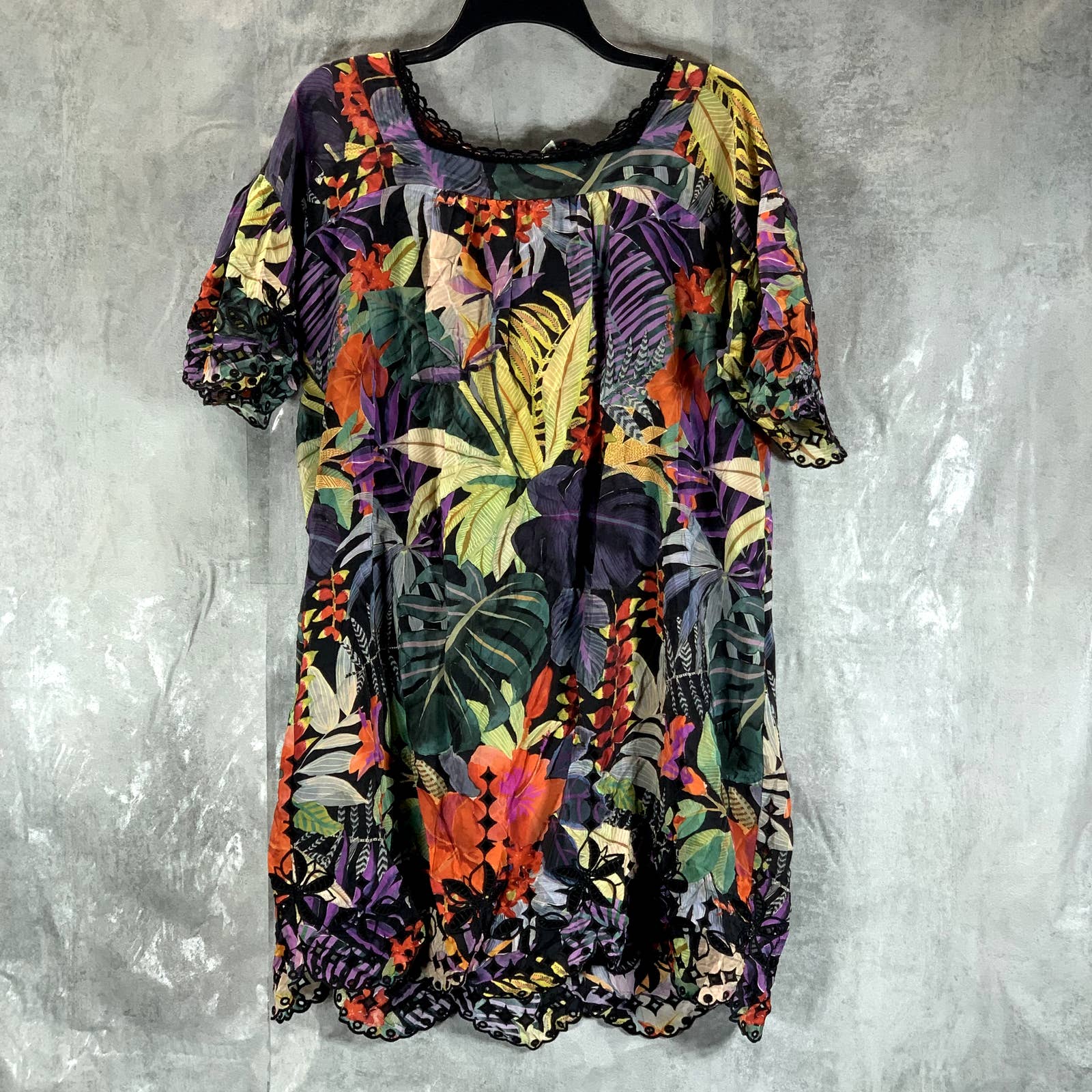 JOHNNY WAS Women's Multi Shari Tropical-Print Silk Square-Neck Mini Dress SZ S