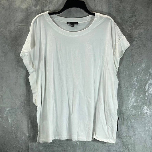 INC INTERNATIONAL Women's Bright White Crewneck Roll-Tab Oversized T-Shirt SZ2XL