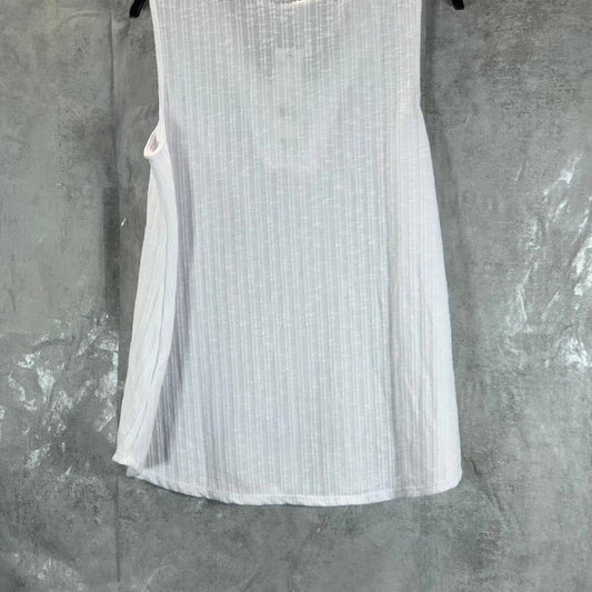 NY COLLECTION Women's White V-Neck Triple-Ring Sleeveless Ribbed Top SZ L