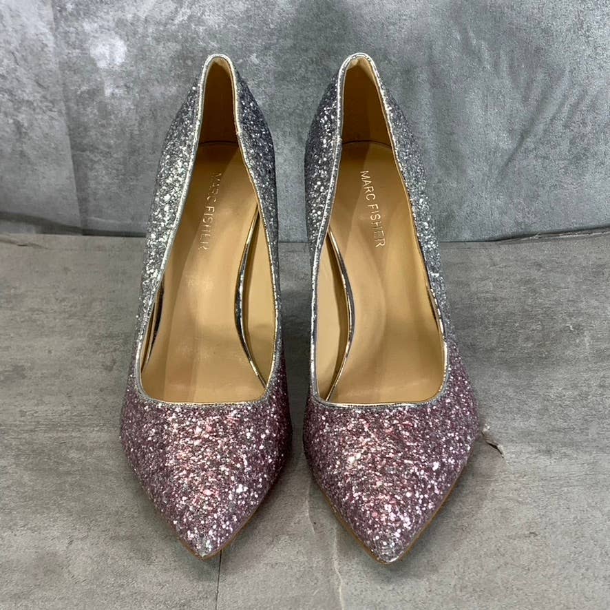 MARC FISHER Women's Silver/Pink Ombre Glitter Darreny Pointed-Toe Pumps SZ 9