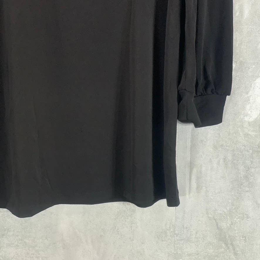 NY COLLECTION Women's Black Rhinestone Scoop-Neck Elbow Sleeve Crepe Top SZ L