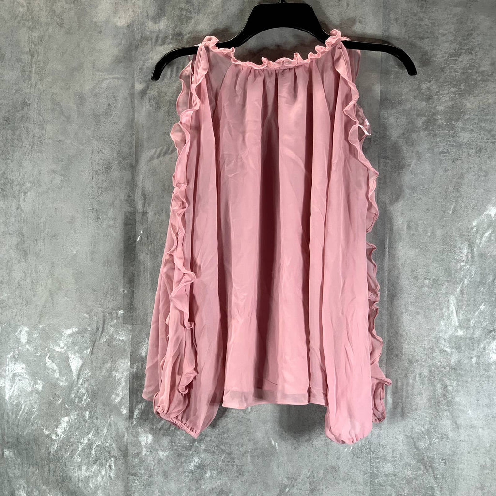1.STATE Women's Rose Pink Ruffled Tie V-Neck Cold-Shoulder Top SZ M