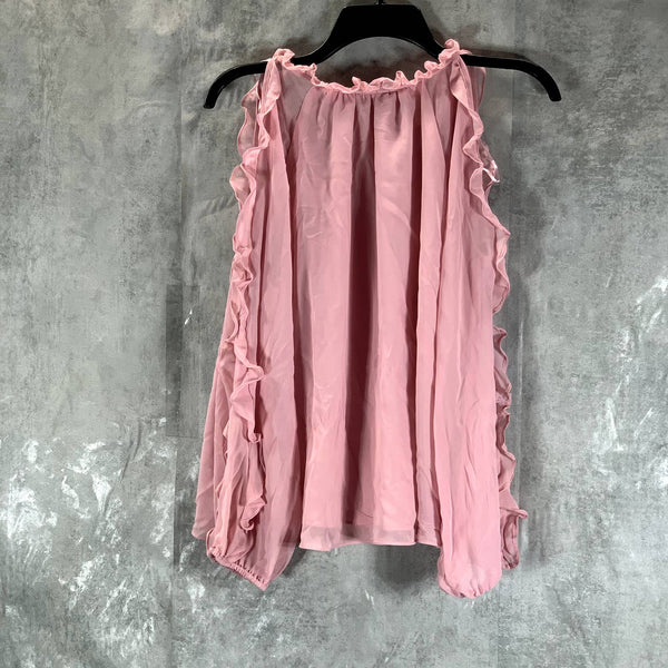 1.STATE Women's Rose Pink Ruffled Tie V-Neck Cold-Shoulder Top SZ M