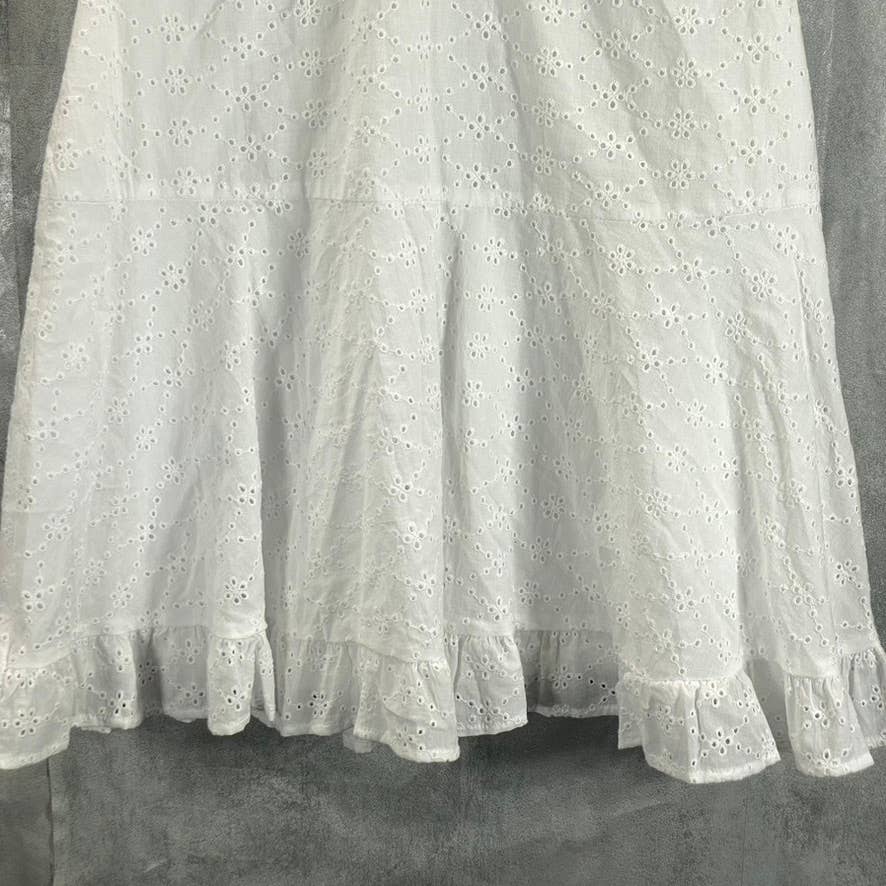 BAR III Women's Bright White Eyelet Ruched V-Neck Flutter Short Sleeve Dress