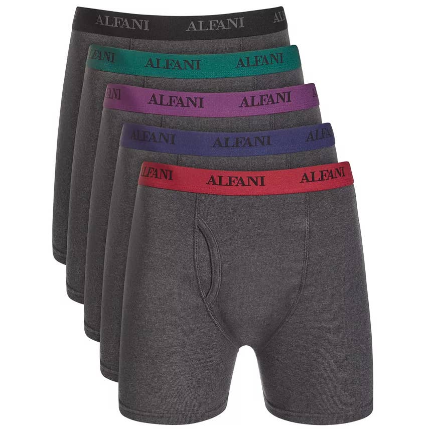ALFANI Men's Charcoal 5-Pk Moisture-Wicking Contrast Waistband Boxer Briefs SZXL