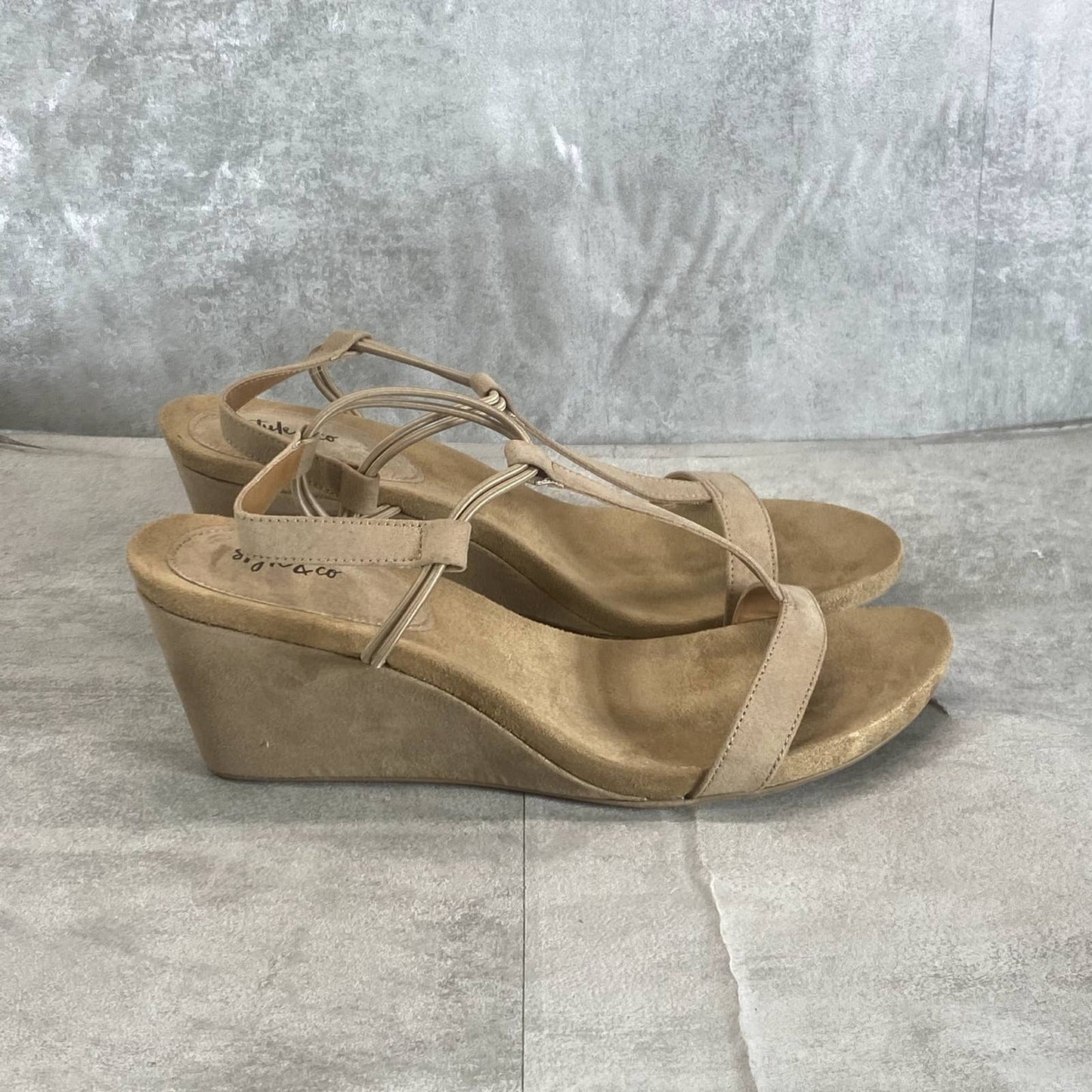 STYLE & CO Women’s Taupe Micro Mulan Round-Toe T-Strap Slingback Wedge Sandals