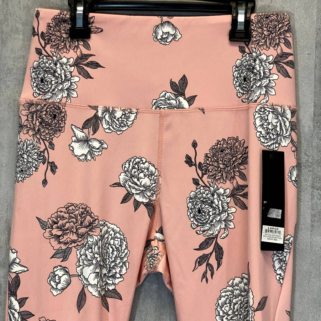 KAY UNGER Women's Pretty Peony Peach Floral Print High-Rise Capri Leggings SZ L