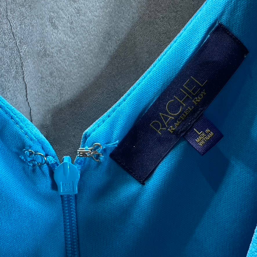 RACHEL RACHEL ROY Women's Shore Blue Ruffled-Sleeve Pocket Cropped Jumpsuit SZ L