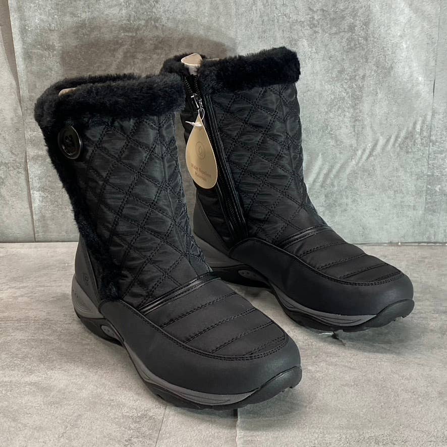 EASY SPIRIT Women's Black Exposure Waterproof Faux Fur Quilted Snow Boots SZ 7.5