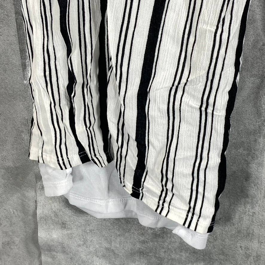 INC Women's Black/White Striped Crinkle Wide-Leg Drawstring Pants SZ M