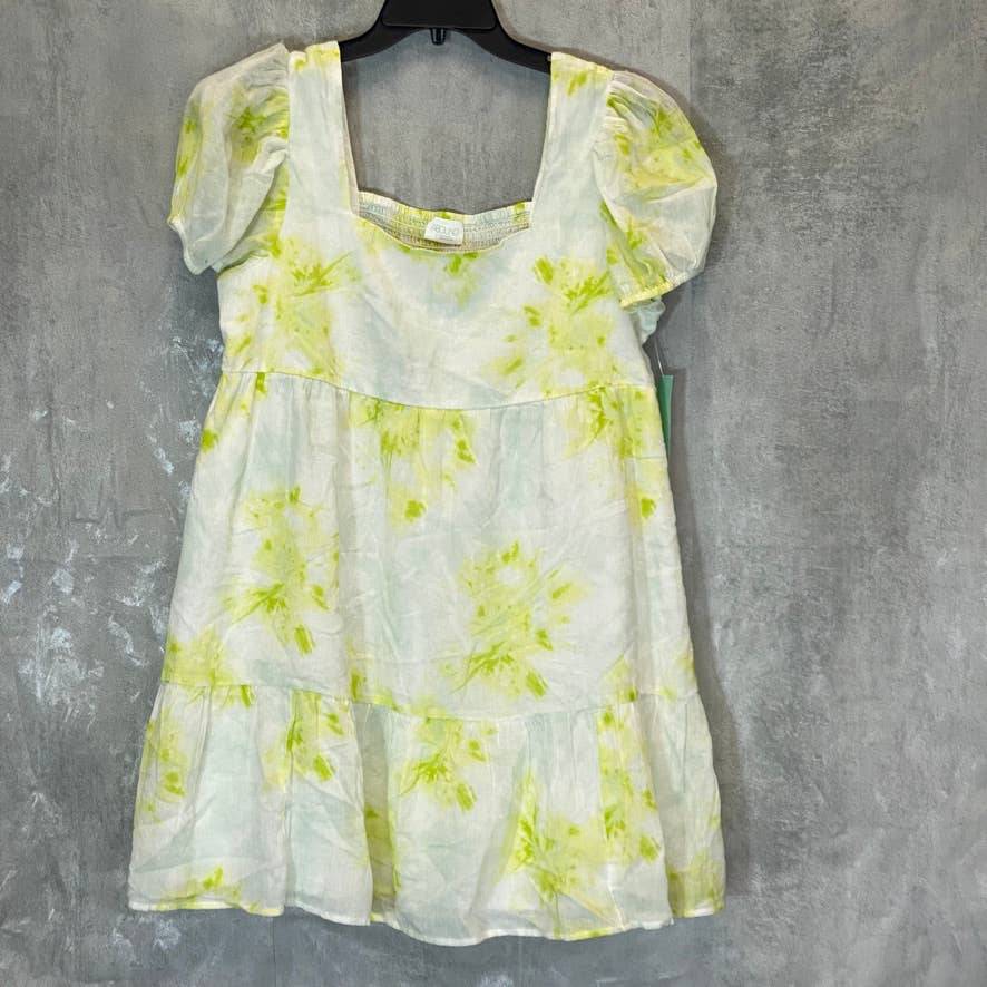 ABOUND Women's Green Dye Spiral Puff Sleeve Square Neck Pullover Mini Dress SZ S