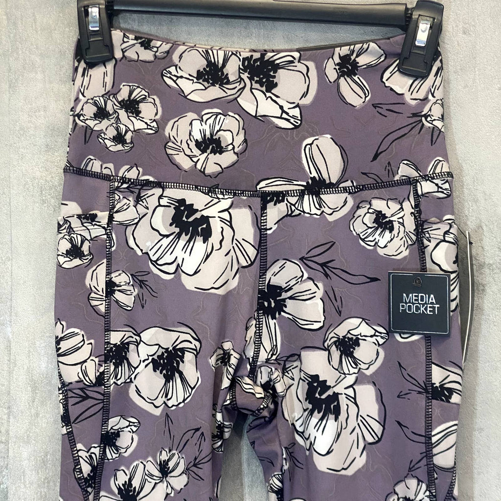KAY UNGER Women's Poppy Mauve Printed High-Waist Tummy Control Pull-On Mesh Cuff Leggings SZ S
