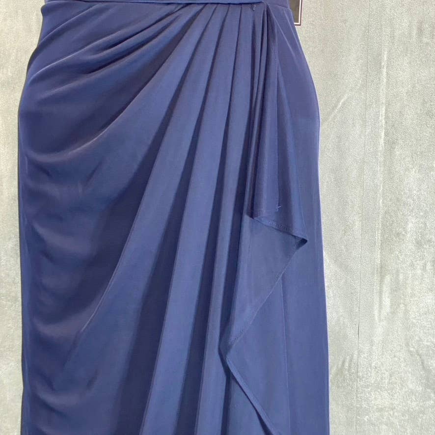 JESSICA HOWARD Women's Navy Faux-Wrap Ruched Sleeveless Maxi Gown SZ 12