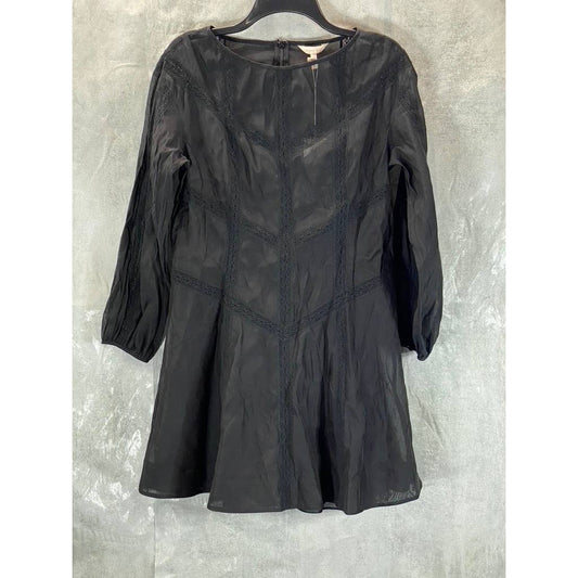 REBECCA TAYLOR Women's Black Organza Round-Neck Puff-Sleeve Mini Dress SZ S