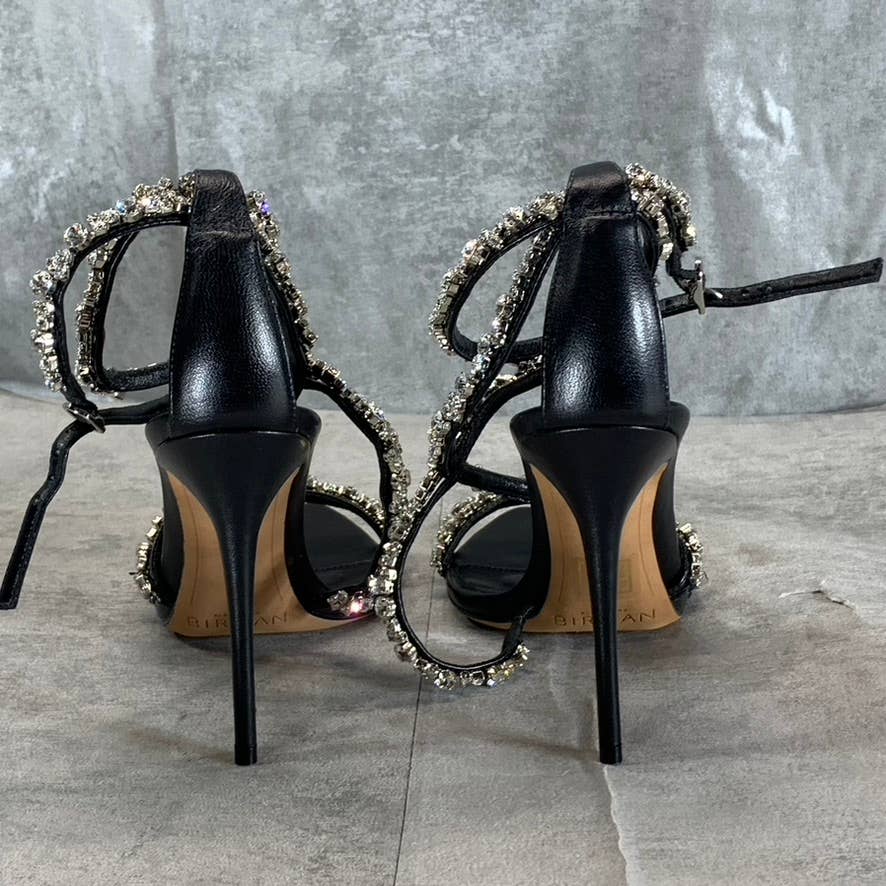ALEXANDRE BIRMAN Women's Black Leather Demi Crystals Stiletto Sandals SZ 5 (35)