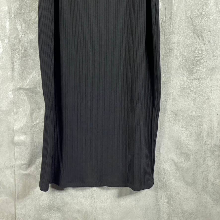 BAR III Women's Deep Black Straight-Neck Bungee-Strap Ribbed Dress SZ XL