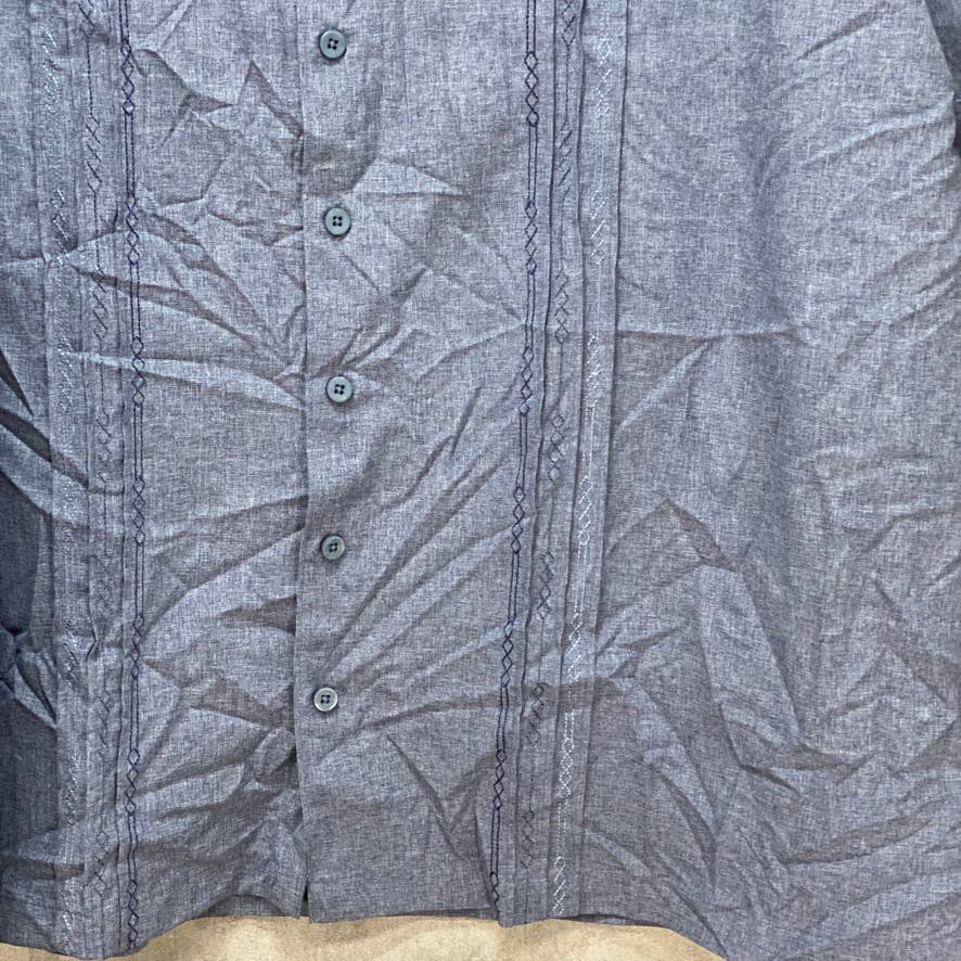 CUBAVERA Big & Tall Blue Pintuck Embroidered Chambray Short Sleeve Shirt SZ 2X