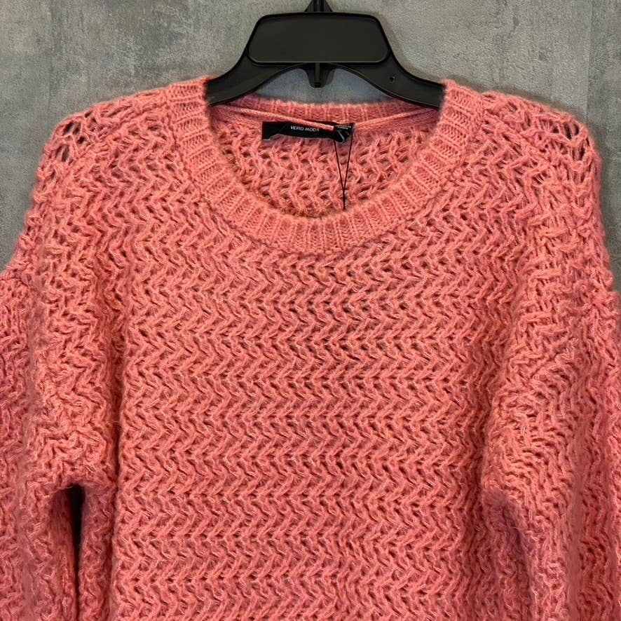 VERO MODA Women's Geranium Pink Freja Balloon Long Sleeve Crewneck Sweater SZ S