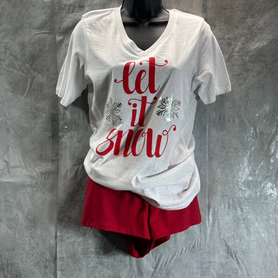 COZY ROZY Women's White/Red Let It Snow 2-Piece Short Holiday Pajamas SZ M