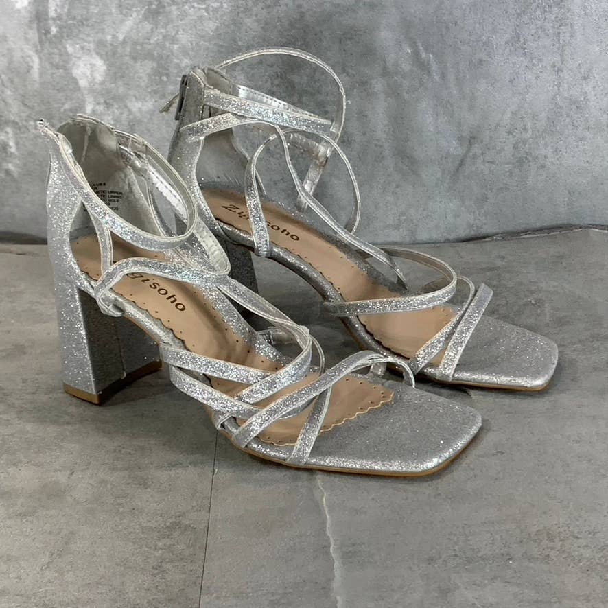 ZIGI SOHO Women's Silver Glitter Emila Strappy Square-Toe Sandals SZ 8
