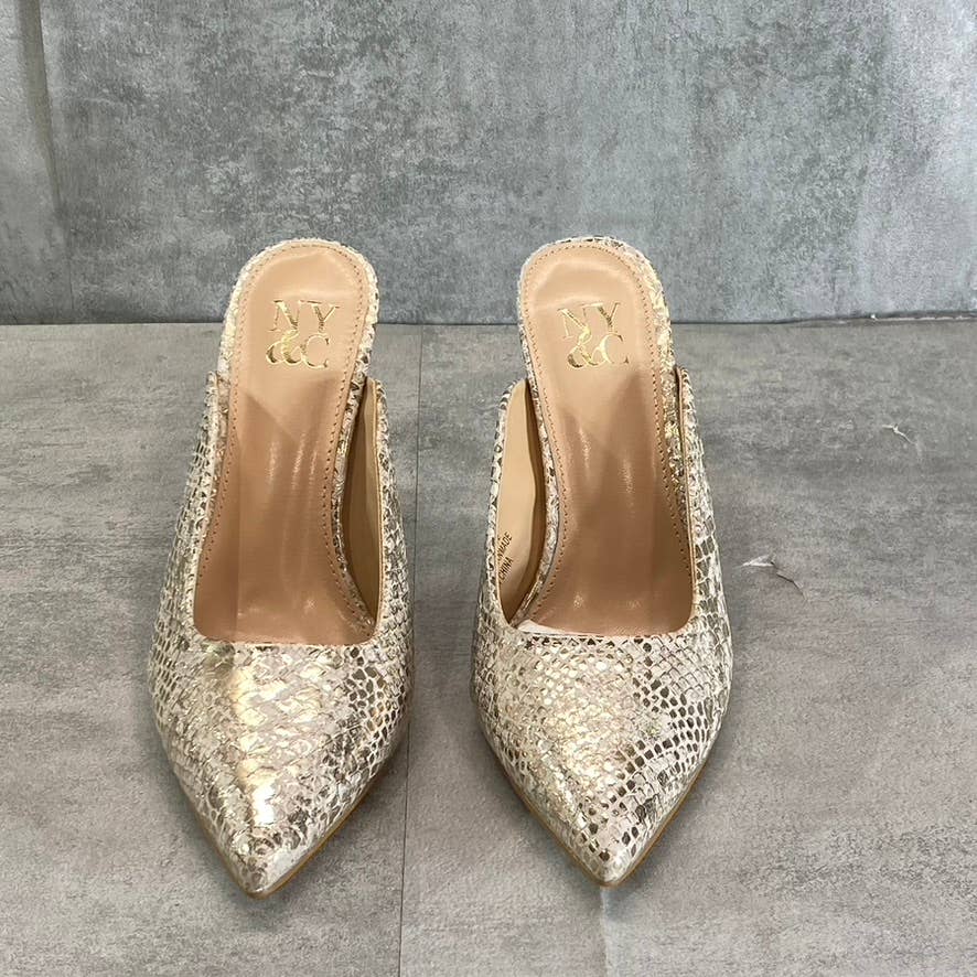 NEW YORK & COMPANY Women's Gold Snake Print Cammie Pointed-Toe Mule SZ 6