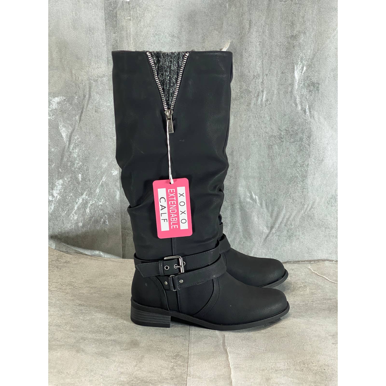 XOXO Women's Black Mayne Extendable Calf Side-Zip Tall Boots SZ 5.5