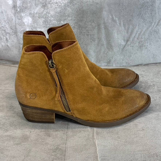 BORN Women's Brown Brinlee Round-Toe Block-Heel Ankle Boots SZ 7.5