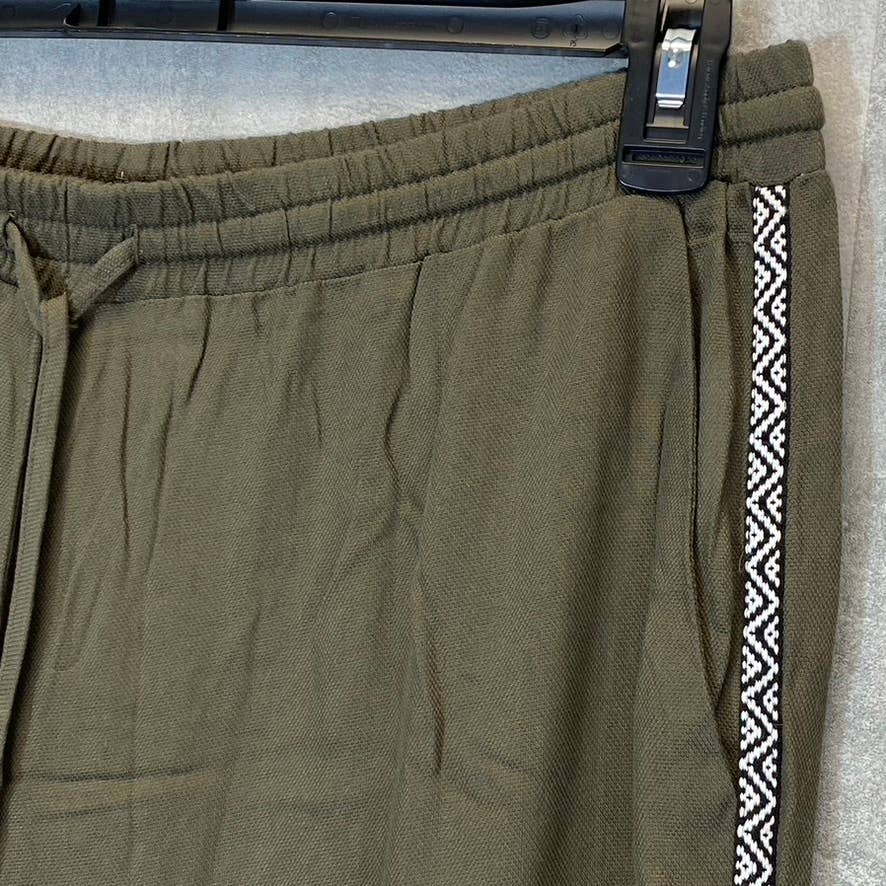 DR2 By Daniel Rainn Women's Olive Contrast Stripe Drawstring High-Rise Wide-Leg Pull-On Pants SZ L