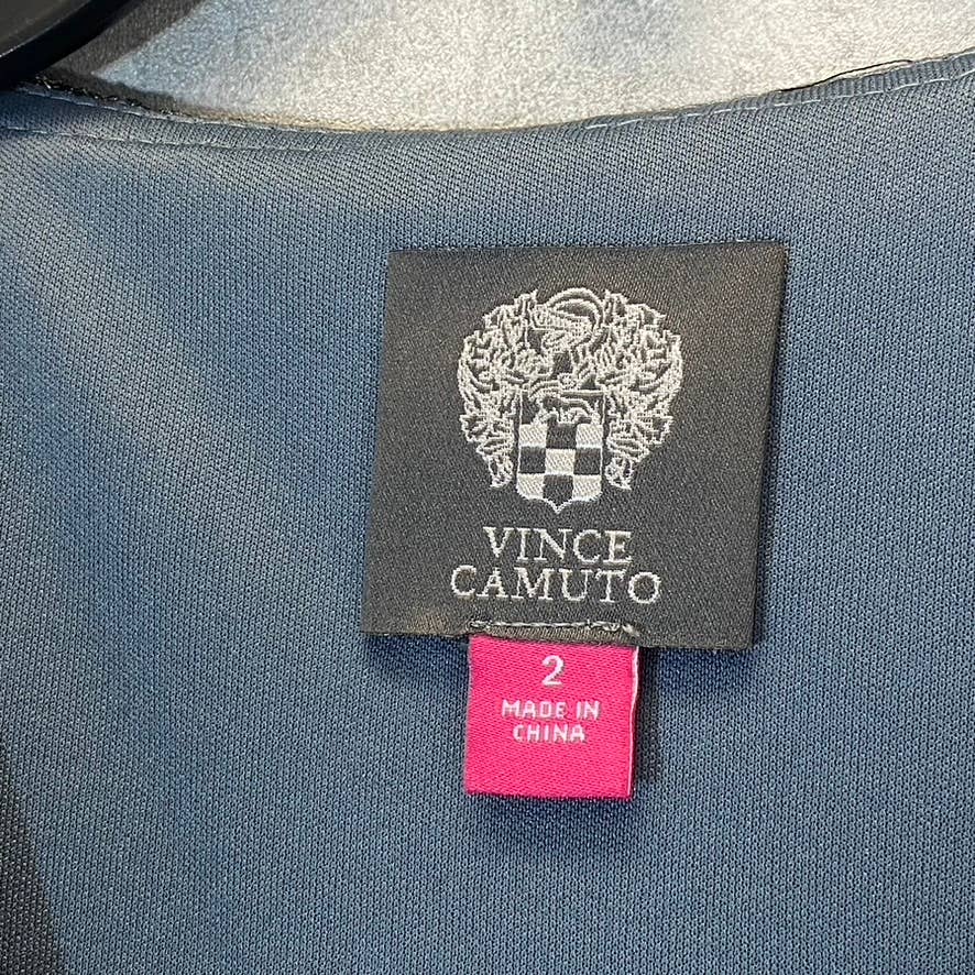 VINCE CAMUTO Women's Gunmetal Metallic Stripe Deep V-Neck Sleeveless Gown SZ 2