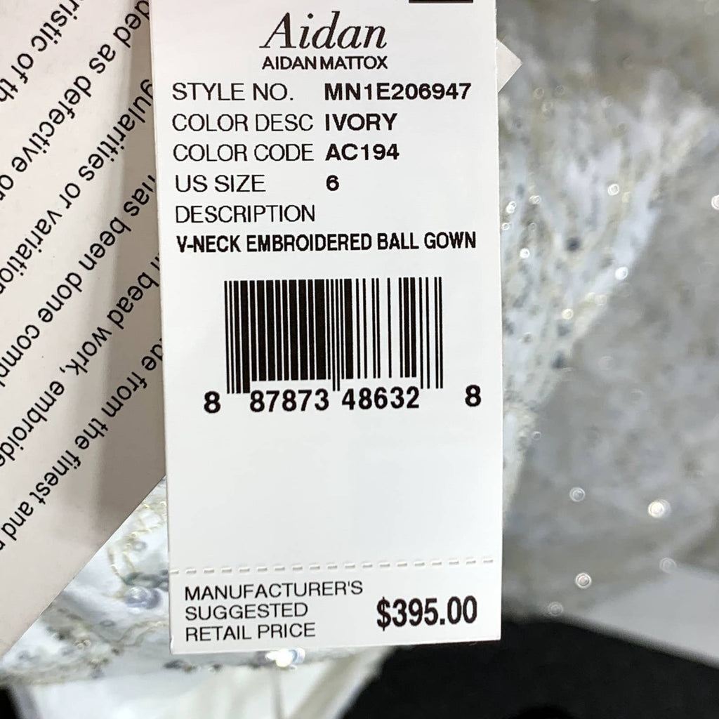 AIDAN By AIDAN MATTOX Women's Ivory Embroidered V-Neck Spaghetti Strap Ball Gown