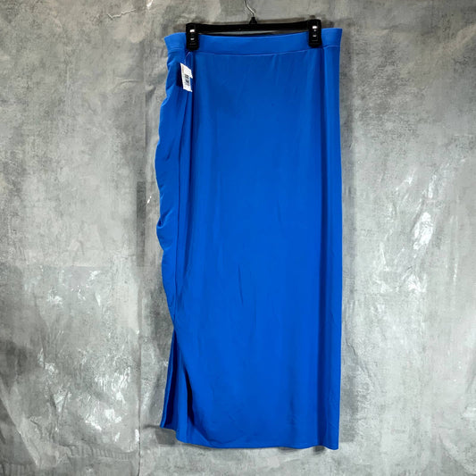 INC INTERNATIONAL CONCEPTS Bright Peacock Ruched Slit Midi Pull-On Skirt SZ XL
