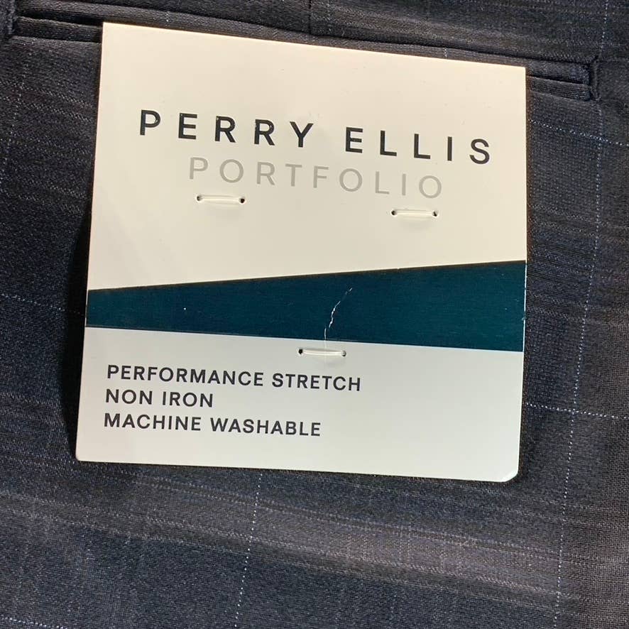 PERRY ELLIS PORTFOLIO Men's Navy Plaid Slim-Fit Performance Stretch Dress Pants