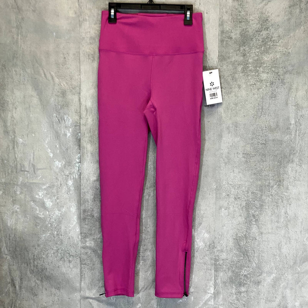 NINE WEST Women's Pink Beauty Crapped Zipper Hem Pull-On Stretch High-Waist Leggings SZ S