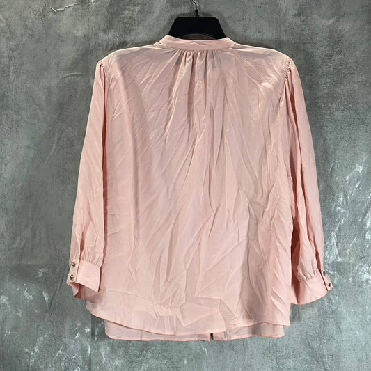 RILEY & RAE Women's Light Rose Iris Puff-Shoulder 3-4 Sleeve Button-Up Top SZ XL