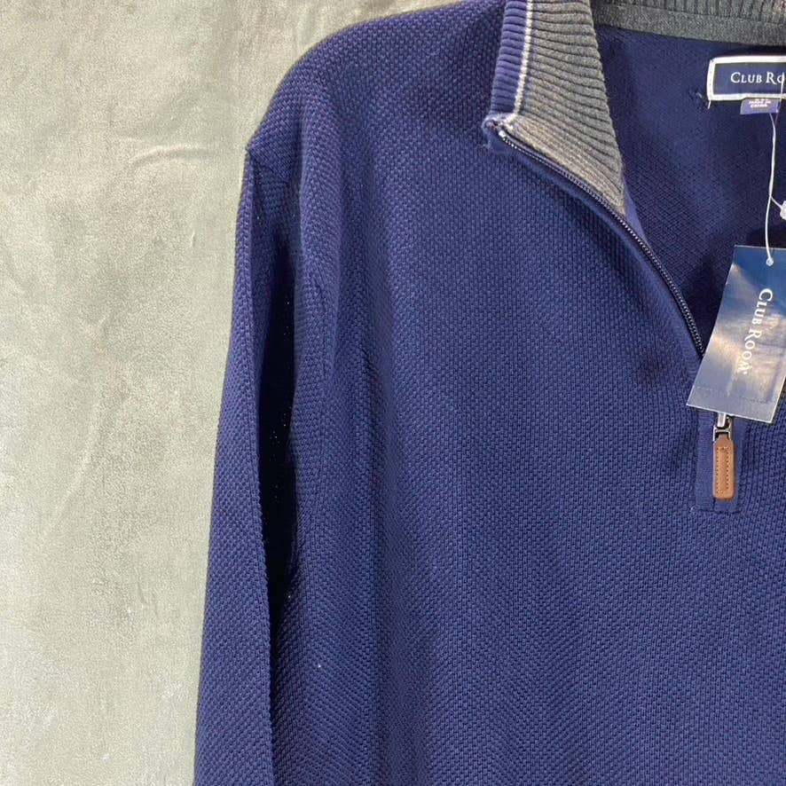 CLUB ROOM Men's Navy Quarter-Zip Stand-Collar Textured Cotton Sweater SZ 2XL