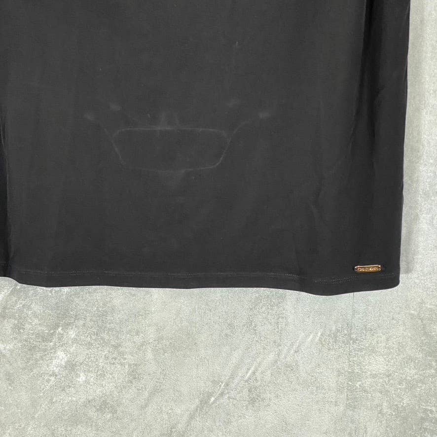 CALVIN KLEIN Women's Black Scoop-Neck Pintuck-Yoke Flutter-Sleeve Top SZ S