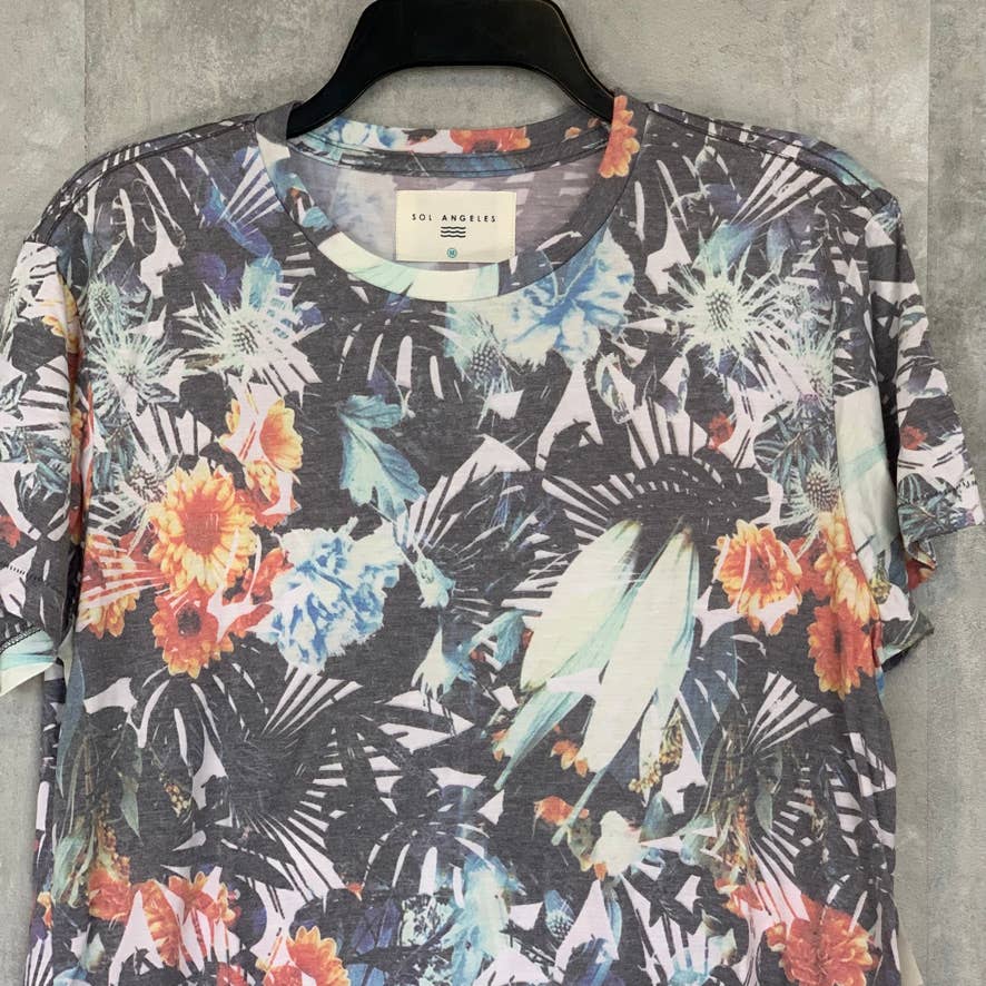 SOL ANGELES Men's Grey Tropical-Print Crewneck Short Sleeve T-Shirt SZ M