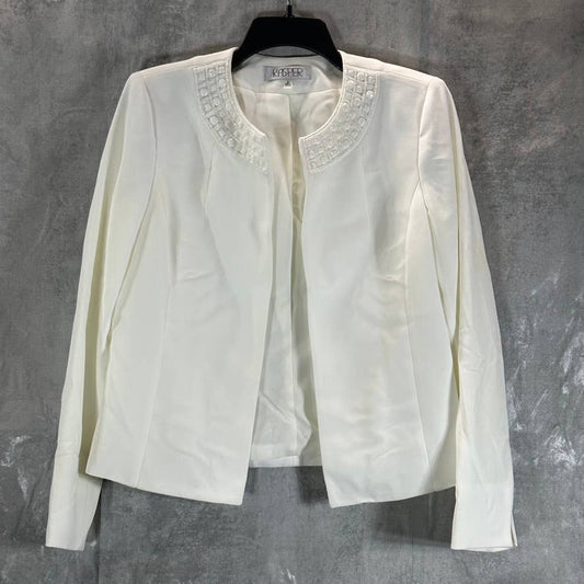 KASPER Women's Vanilla Ice Stone Embellished Open-Front Flyaway Blazer SZ 6