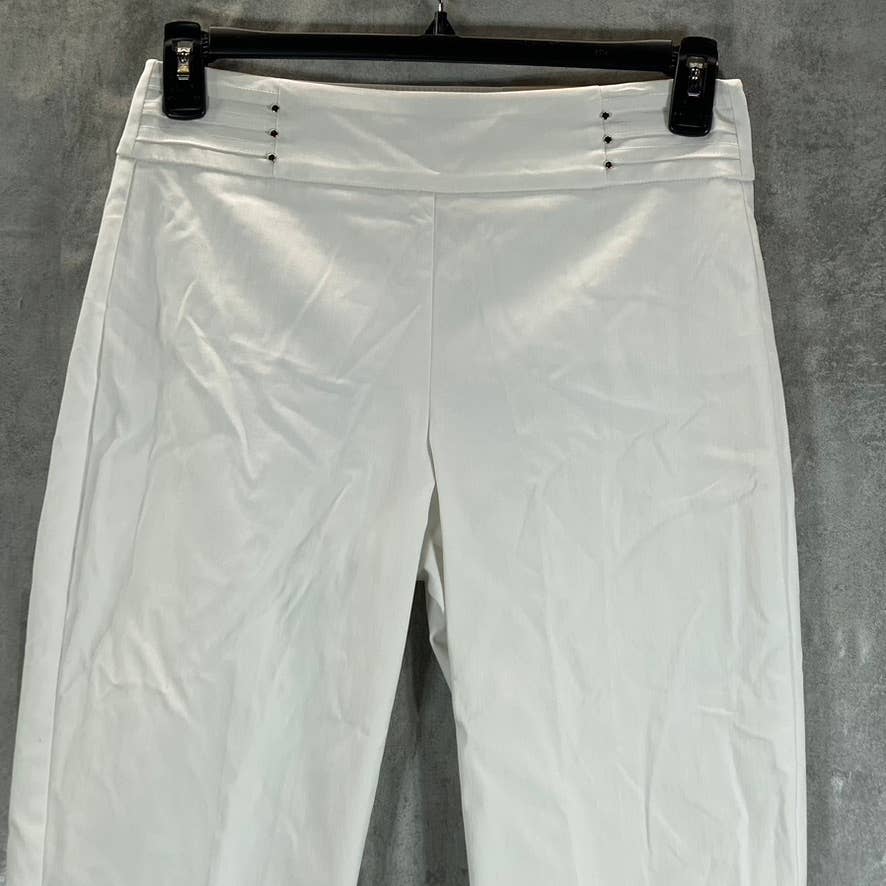 JM COLLECTION Women's Bright White Studded Embellished Tummy Control Capri Pants
