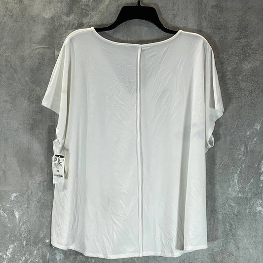 BAR III Women's Plus Blanc V-Neck Seamed Short-Sleeve Top SZ 2X